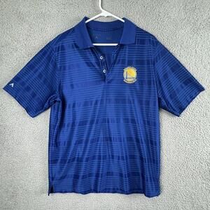 Antigua Golden State Shirt Mens L Blue Striped Warriors Embroidered Polo NBA